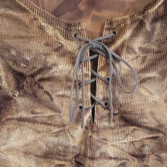 New York City Design Company Boho Metallic Velvet Crop Lace-Up Top - Rich Brown - Picture 3 of 5